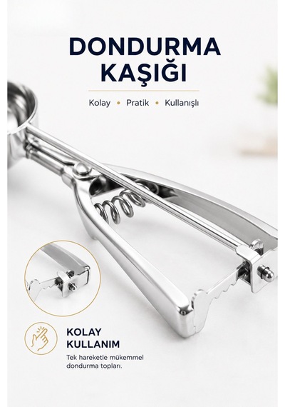 Paslanmaz Çelik Yaylı Dondurma Kaşığı Dondurma Topu Yapıcı, Kurabiye Hamuru Ve Meyve Topu Servis Kaşığı