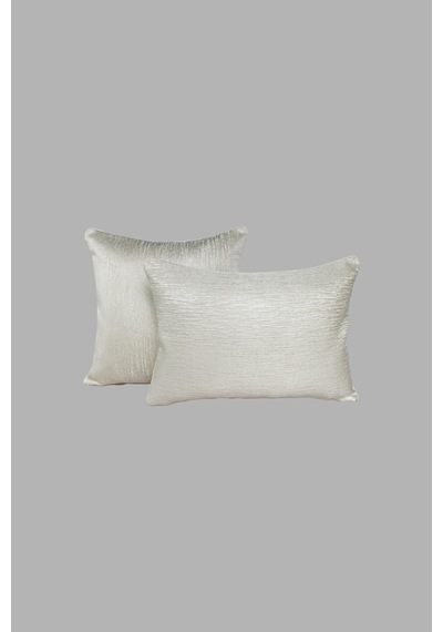 Kırlent Kılıfı Çizgili Desenli Jakarlı Dokuma Kumaş 2'li 45x45 Ve 35x50 Çift Taraflı Biyeli Krem
