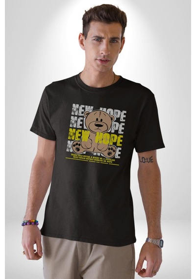 Yeni Umut Unisex Unisex Siyah Organik Baskılı T-shirt Penye Yüksek Kalite Siyah