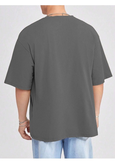 Basic Süprem T-shirt - Füme Oversize Bisiklet Yaka Tişört Füme