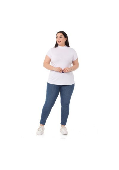Disentis Büyük Beden Yarım Balıkçı Kısa Kollu Viskon Beyaz Body Beyaz