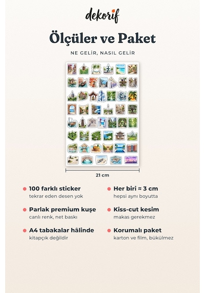Sevimli Şehir Sticker Seti 100 Adet - Rüya Şehirler Suluboya Ajanda Journal Defter Laptop Çıkartma Çok Renkli