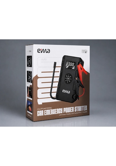 Eima 10.000 Mah Akü Takviye Cihazı Powerbank Hava Kompresörlü Dijital Ekranlı siyah