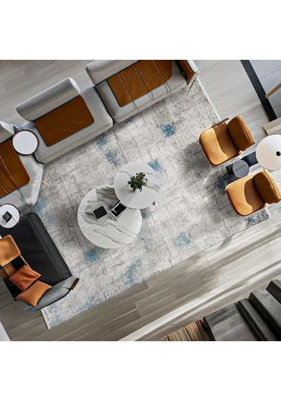 Bespoky Runner 5007a Soyut Salon Halısı Dijital Baskı Kaymaz Beyaz