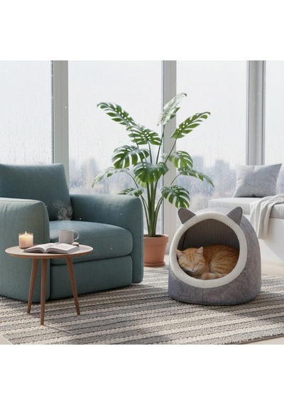 Ayrex Orret Home Keçe Kedi Köpek Evi Peluşlu / Ev Tipi Evcil Hayvan Yuvası, Sıcak Ve Konforlu Kedi Evi, Köpek Yata