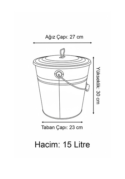 15 Litre Kapaklı Metal Siyah Kova - Çok Amaçlı Saklama Kabı Ve Saksı 30x27/23 Cm