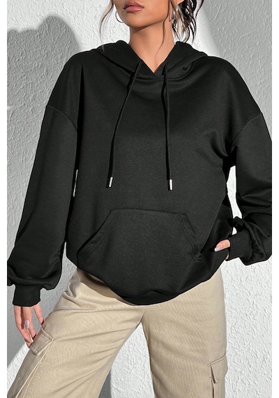 Unisex Oversize Hey You Baskılı Sweatshirt Siyah
