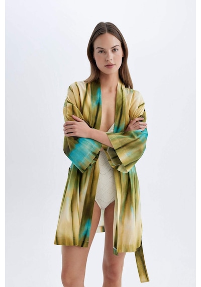 DeFacto Desenli Pamuklu Kimono-Fall in Love D0453AX24SMKH452 Haki
