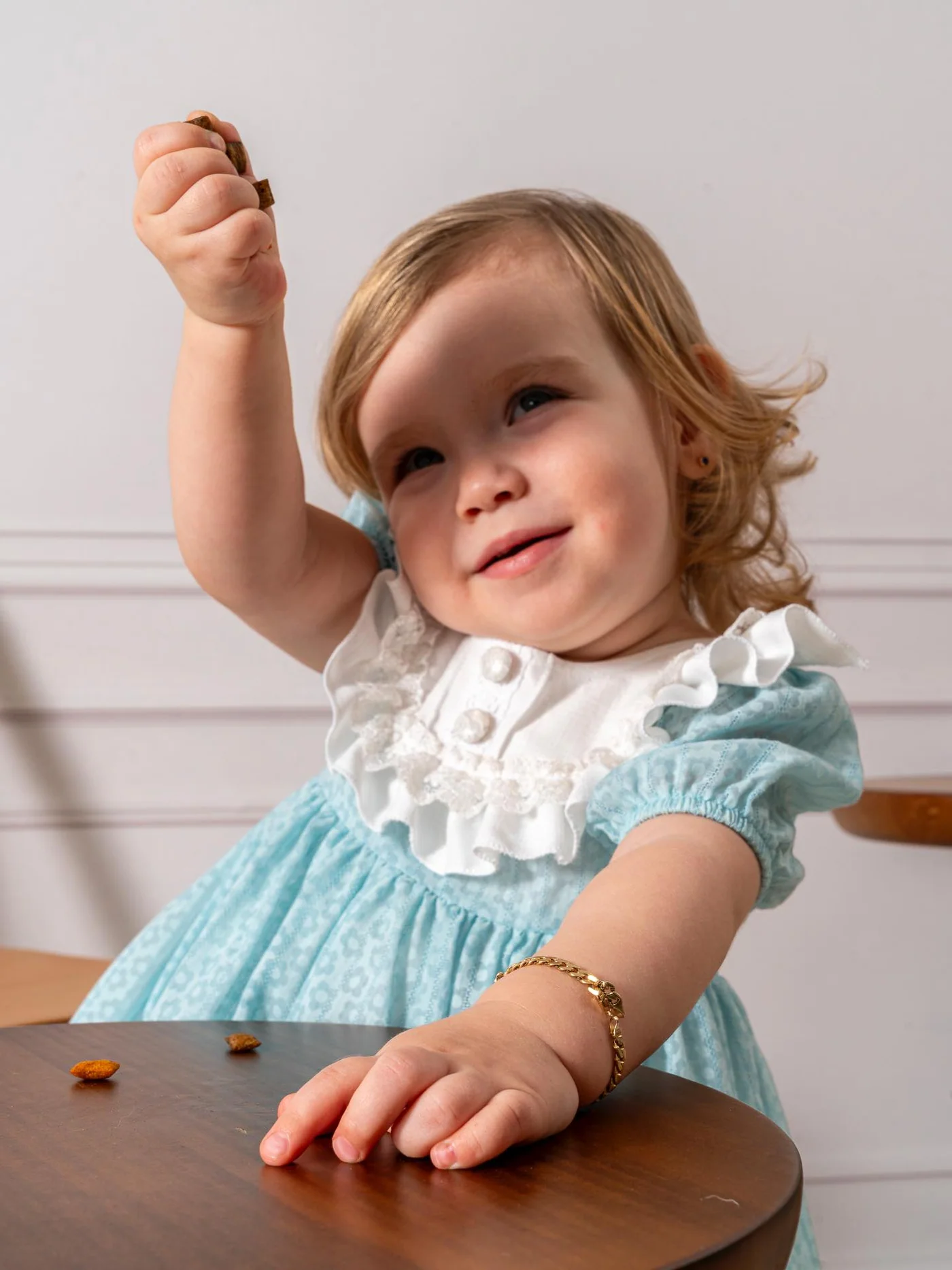 Momercy Brodeli Fisto Yakalı Kız Bebek Elbise Mavi