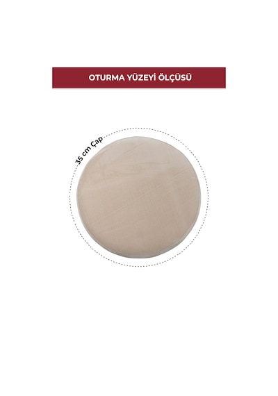 Ahşap Ayaklı Modern Tasarım Yuvarlak Puf, Tabure 6097 Krem