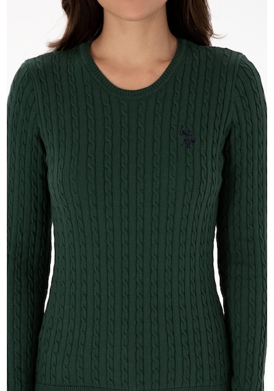 U.S. Polo Assn. Kadın Koyu Yeşil Bisiklet Yaka Basic Kazak 50313626-VR079
