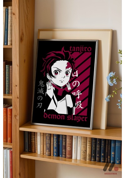 Demon Slayer Tanjiro Anime Poster, Siyah Çerçeveli Duvar Tablosu - Anime Severlere Özel Hediye