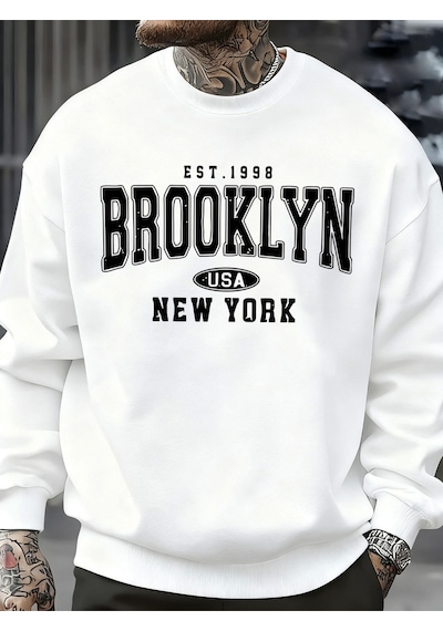Startmore Startmorebrooklyn New York Abd Baskı Erkek Kazak Sokak Modası Kazaklar Polar Sonbahar Gevşek Üstler Ra Beyaz