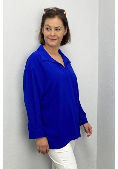 Mia Butik Kadın Parlamet Mavi Ayrobin Gömlek Parlamet Mavi