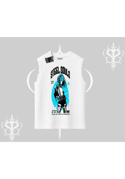 Startmore Startmore Kolsuz Tshirt Anime Cyberpunk Kız Baskılı Beyaz