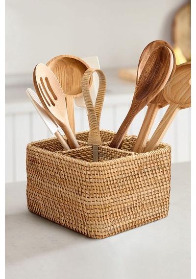 Bohem Kare Rattan Çatallık Ve Kaşıklık, Iskandinav, Modern