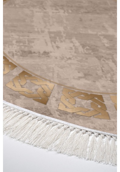 Dekoreko Kaymaz Taban Djt Salon Halısı Trend Saçaklı Yuvarlak Modern 691m Camel