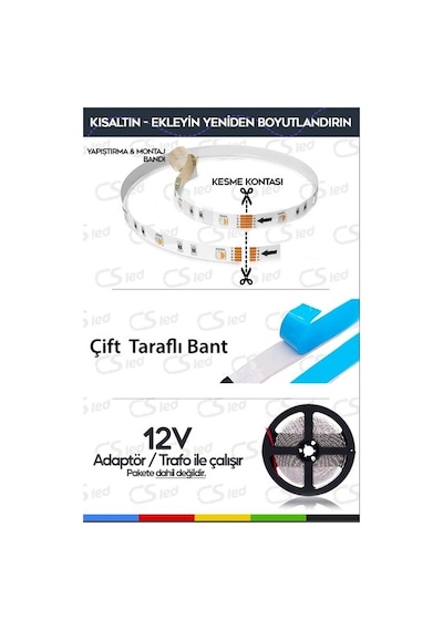 12 V Dış Mekan Silikonlu Beyaz Şerit Led 14,4 W Yüksek Parlaklık İle Enerji Tasarruflu-ct-4487