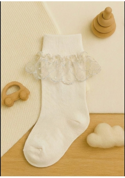 Esila Kids Çocuk Çorap Dantel Detaylı Şık Çorap Ekru