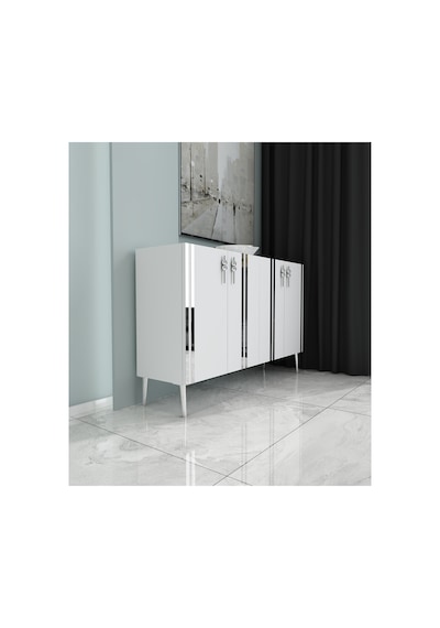 Pars 120 Cm Konsol, Tv Ünitesi, Çok Amaçlı Dolap - Beyaz-gümüş Çok Renkli