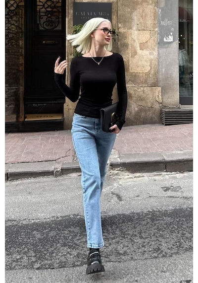 Siyah Kayık Yaka Modal Kaşmir Ultra Hafif Body Mg2627 Siyah
