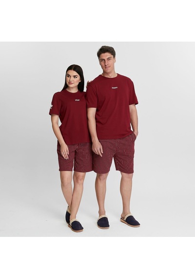 Bella Dossi Romantik Ve Rahat Sevgili Pijama Kombinleri Çift Pijama Şortlu Takım Moon & Star Baskılı Bordo
