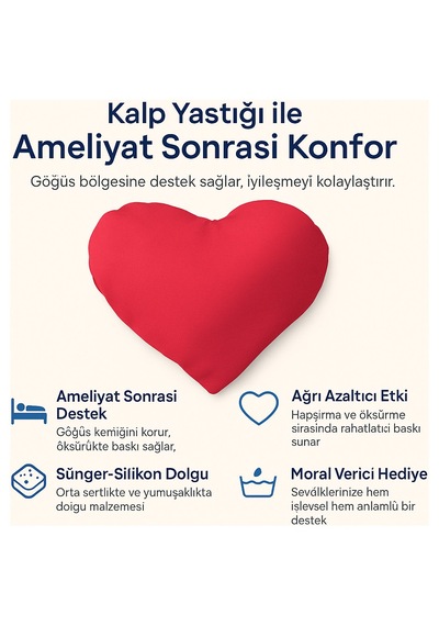 Bozkar Medikal Kalp Yastığı Ameliyat Sonrası Göğüs Desteği Rahatlama Ve Azaltıcı Yastık Kırmızı
