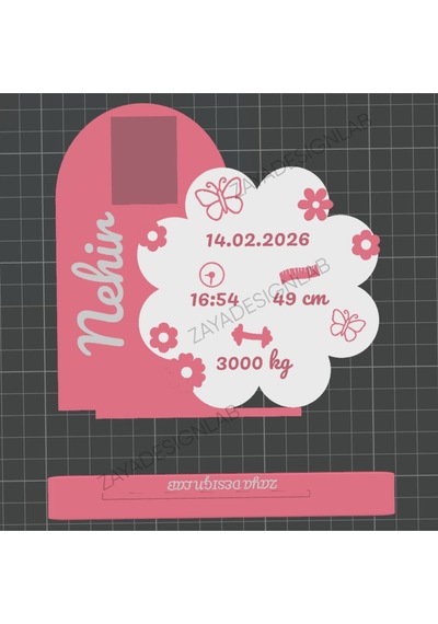 Kişiselleştirilmiş 3d Tasarım Bebek Odası Dekoru Doğum Bilgileri Süsü- Yenidoğan Hediyelik / 15 Cm Pudra Pembe