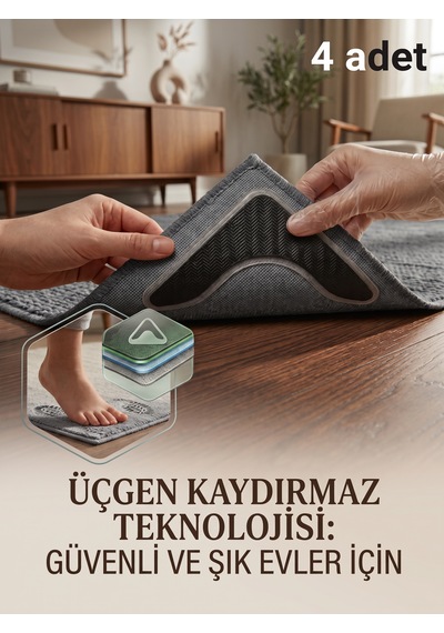 4'lü Set Üçgen Halı Kaydırmaz Ped - Yıkanabilir Halı Tutucu Sabitleyici Köşe Pedi