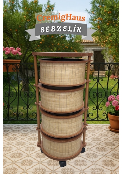 Ahşap Sebzelik Geleneksel Tasarım Yuvarlak Akça Desenli 4 X 5 Kg Kapasiteli Hazır Gönderim Diğer