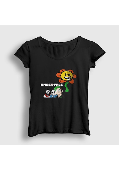 Presmono Kadın Flowey Undertale T-shirt Siyah