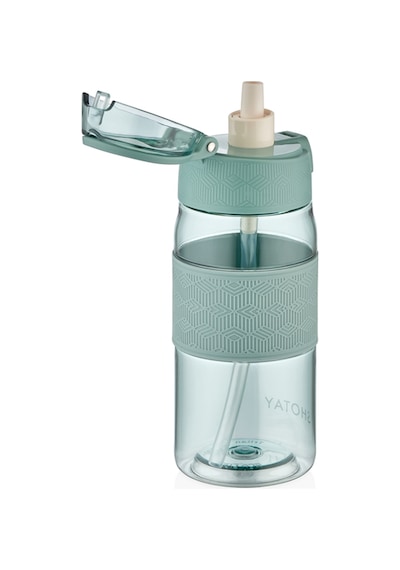Shotay Şeffaf Kapaklı Şeritli Trıtan Matara 600 Ml. Yeşil