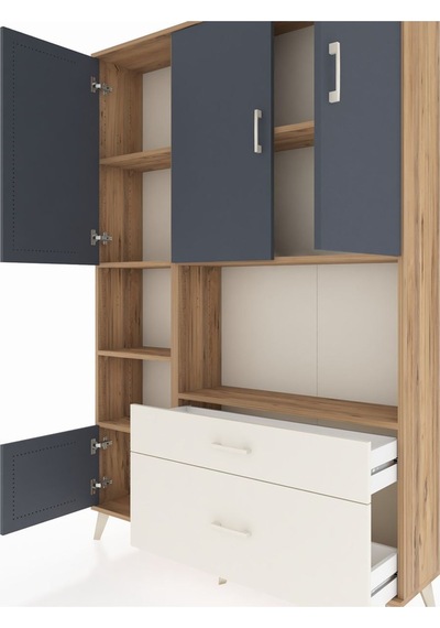 Arges Dolap 7 Raflı 2 Çekmeceli 5 Kapaklı 132x30x195 Çam-antr... Çam