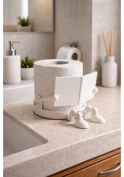 Buççin Online Mağaza Eğlenceli Kitap Okuyan Tuvalet Kağıdı Tutucu Dekoratif Banyo Aksesuarı, Wc Kağıtlık Plastik Beyaz Çok Renkli