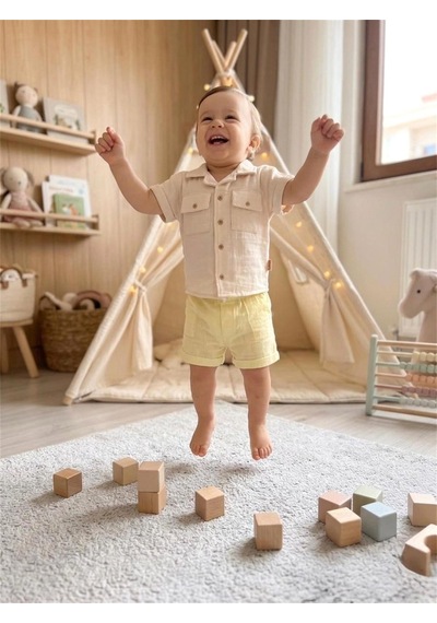 Tiffany Baby Bebek Linen Breeze Theme Kısa Kol Gömlek Ekru 52093