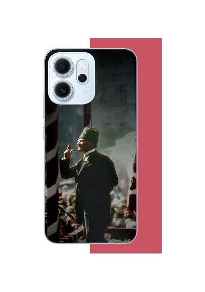Oppo Reno 14f Uyumlu Halka Seslenen Atatürk Baskılı Silikon Kılıf Renkli