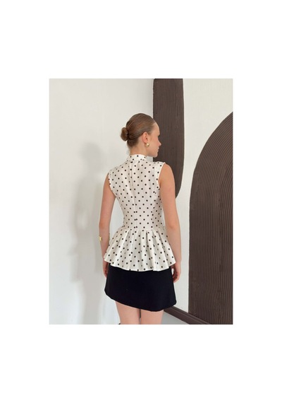 Verymoda Çin Düğmeli Puantiyeli Bluz D3074 Krem