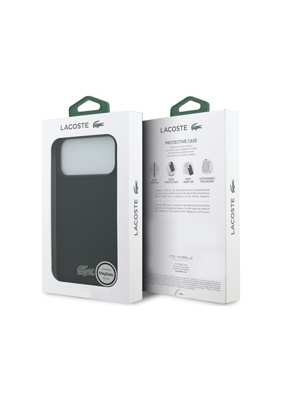 Apple Uyumlu iPhone 18 Pro Max Kılıf Lacoste Lisanslı M-safe Uyumlu Pu Pike Desenli Metal Logolu Kapak Siyah