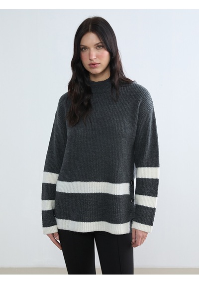 Lcw Comfort Gri Yarım Balıkçı Yaka Kadın Triko Tunik
