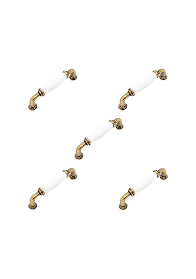 5 Adet Porselen Mobilya Dolap Kulp 96 Mm Antik Sarı