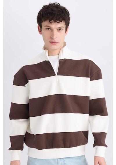 DeFacto Boxy Fit Fermuarlı Dik Yaka Çizgili Sweatshirt C7045AX24AUBN497 Kahve Kahverengi DeFacto Boxy Fit Fermuarlı Dik Yaka Çizgili Sweatshirt C7045AX24AUBN497 Kahve Kahverengi