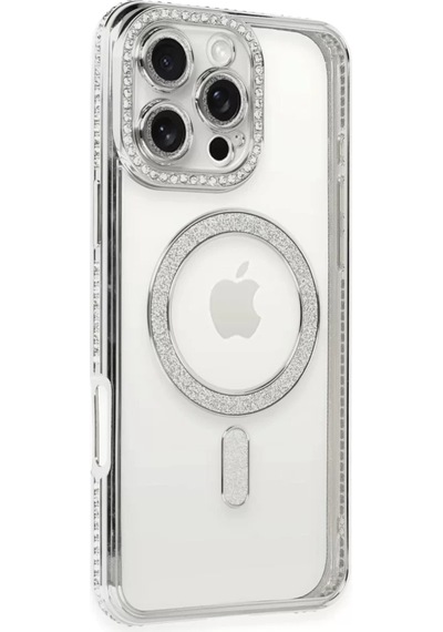 Newface Apple İphone 16 Pro Kılıf Joke Simli Magneticsafe Kılıf - Gümüş