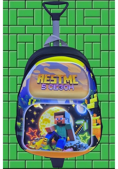 Tezzgelsin 2-6 Yaş Anaokulu Kreş Mine Craft 3d Renkli Eva Baskılı Çekçekli Tekerli Sırt Çantası Ve Okul Çantası Çok  Renkli