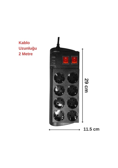 Techmaster 3 Usb Akım Çocuk Korumalı 8li Priz 2mt Kablo