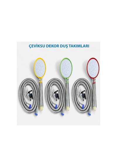 Dekor Model Renkli Duş Başlığı Seti, Basınç Artırıcı, Hortumlu, Dayanıklı, Pratik Montaj, Banyo Duş Aparatı Krom Kaplama