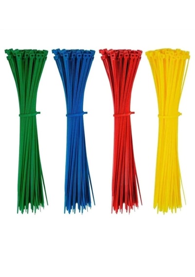 Plastik Renkli Cırt Kelepçe 3,6 X 25 Cm - Kablo Bağı 25'er Ad: Sarı-yeşil-kırmızı-mavi 100 Adet