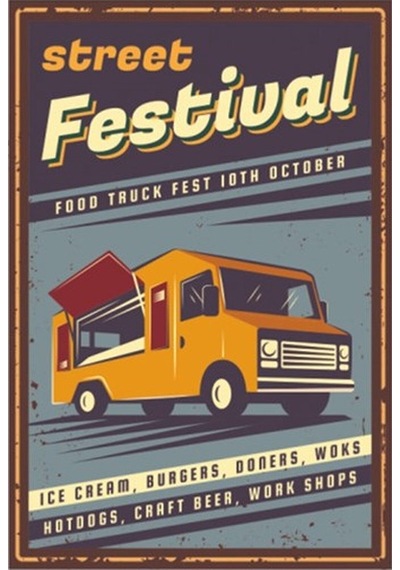 Sokak Festivali Retro Vintage Ahşap Poster