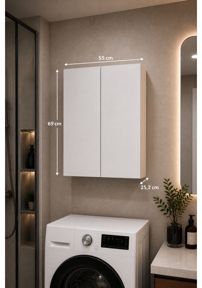 3 Raflı Çok Amaçlı Banyo Dolabı Mat Beyaz Mdf Lam 69x55x25 Cm Yavaşlatıcılı Kapaklı Duvar Dolabı 3 Raflı Çok Amaçlı Banyo Dolabı Mat Beyaz Mdf Lam 69x55x25 Cm Yavaşlatıcılı Kapaklı Duvar Dolabı