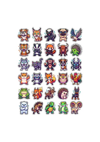 30 Adet Kızgın Chibi Hayvanlar Sticker Seti - Laptop Defter Telefon İçin Çok Renkli