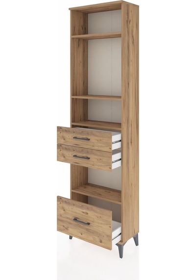 Arges Dolap 4 Raflı 3 Çekmeceli 60x30x221 Çam-çam Çam